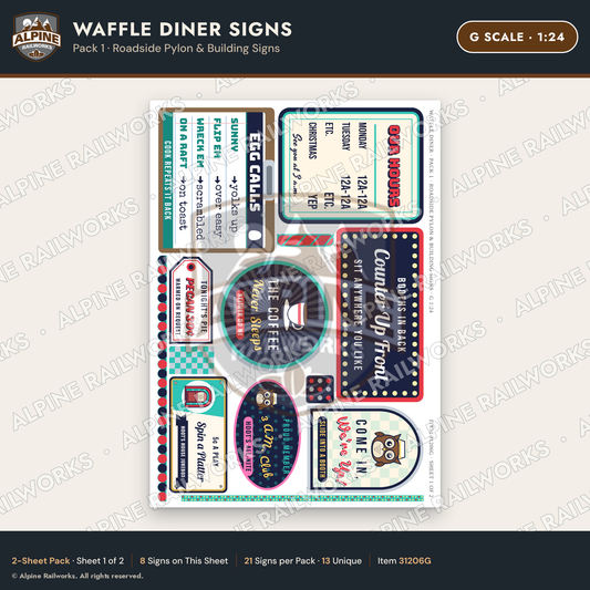 Alpine Railworks 31206G G Scale Waffle Diner Signs - Roadside Pylon