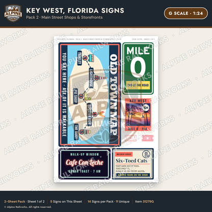 Alpine Railworks 31279G G Scale Key West FL Signs - Main Street Shops