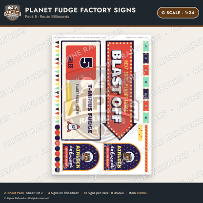 Alpine Railworks 31216G G Scale Fudge Factory Signs - Route Billboards