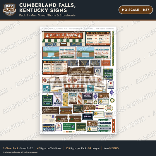 Alpine Railworks 31219HO HO Scale Cumberland Falls Signs - Shops