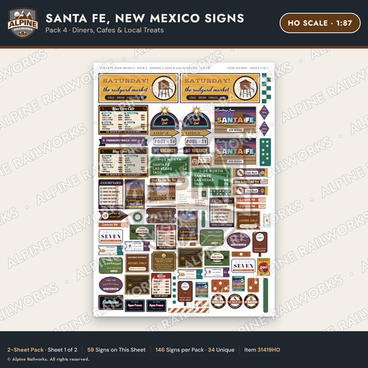 Alpine Railworks 31419HO HO Scale Santa Fe NM Signs - Diners & Cafes