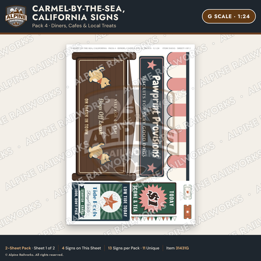 Alpine Railworks 31431G G Scale Carmel CA Signs - Diners & Cafes