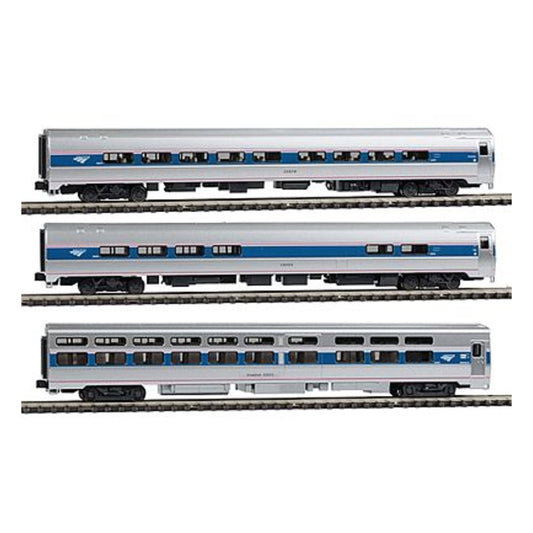 Kato 1066286 N Scale Intercity Express 3-Car Set - Ready to Run -- Amtrak (Phase IVb; silver, blue, red Pinstripes; 2000s Logo)