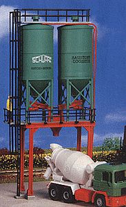 Kibri 39931 HO Scale Schwarz Concrete Works Double Silos -- Kit - 3 x 1-3/8 x 6" 7.5 x 3.5 x 15cm