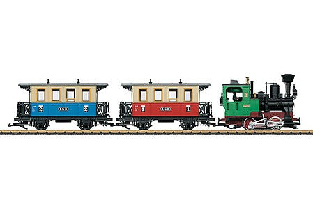 LGB 72307 G Scale Steam Passenger Train Starter Set - Standard DC -- 0-4-0T, 2 Cars, 50-3/4" 129cm Track Circle, 120V Controller
