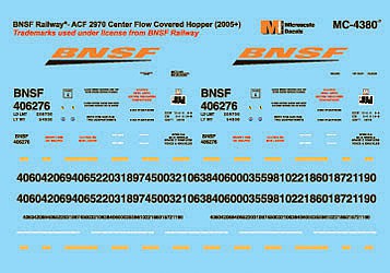 Microscale 4380 HO Scale Burlington Northern & Santa Fe - BNSF -- Mini-Cal ACF Center Flow Covered Hoppers (2005+)
