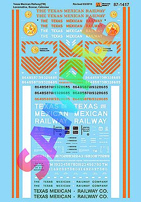 Microscale 871417 HO Scale Railroad Decal Set -- Texas Mexican GP38 & -2, GP60, P-S 5344 Boxcars, Bay-Window Cabooses