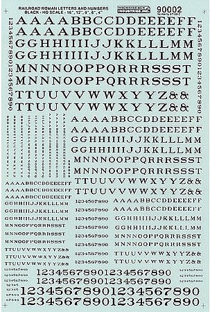 Microscale 90002 HO Scale Alphabets & Numbers - Railroad Roman -- Black