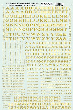 Microscale 90008 HO Scale Alphabets & Numbers - Railroad Roman -- Dulux Gold