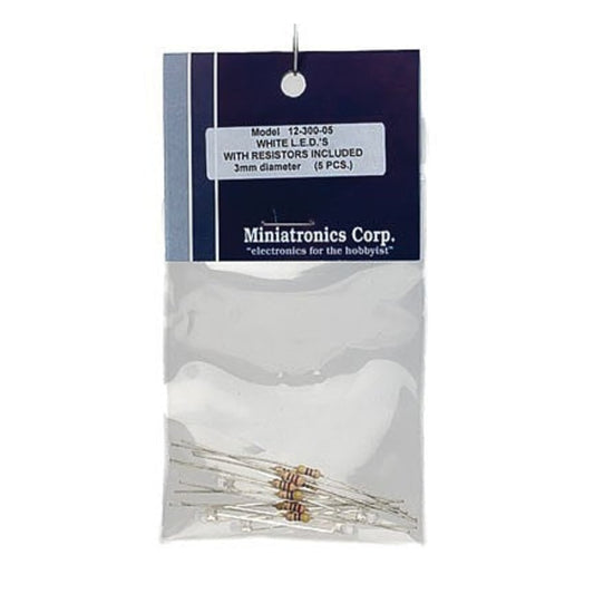 Miniatronics 1230005 All Scale Standard Light Emiting Diodes (LEDs) 1/8" 3mm Diameter -- White pkg(5)