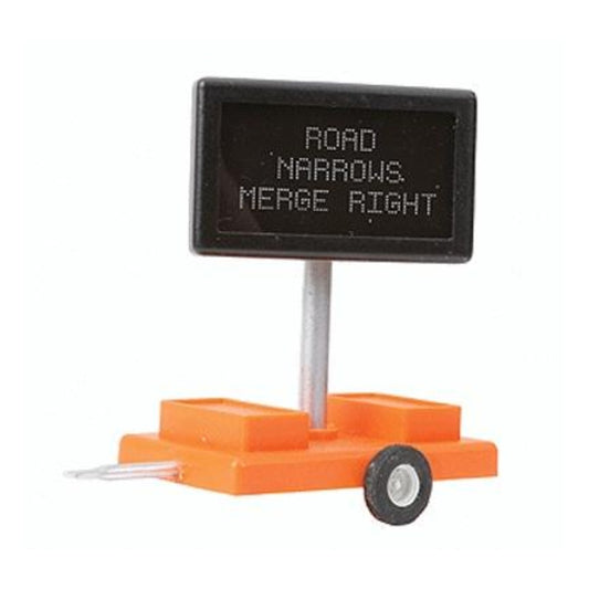 Miniatronics 8550501 O Scale Mobile Highway Sign w/3v DC Transformer -- Road Narrows Merge Right