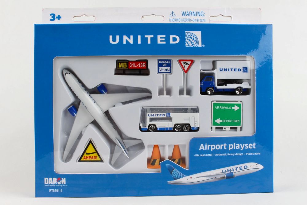 Realtoy 6261 United Airlines B747 Airport Die Cast Playset (12pc Set)