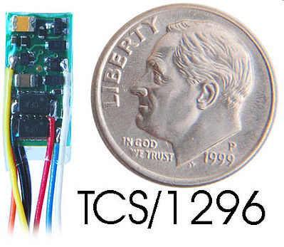 Train Control Systems (TCS) 1296 Z Scale Z2 2-Function DCC Decoder -- Hardwire .245 x .525 x .11" 6.22 x 13.34 x 2.79mm