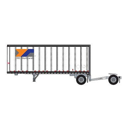 Trainworx 4289001 N Scale 28' Pup Van Trailer with Converter Dolly YRC Worldwide