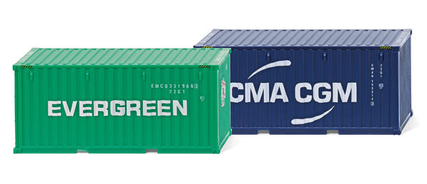 Wiking 001814 1/87 Scale Evergreen and CMA-CGM - 20' Container Accessory Set