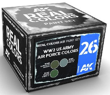 AK Interactive RCS26 Real Colors: WWII USAAF Acrylic Lacquer Paint Set (3) 10ml Bottles
