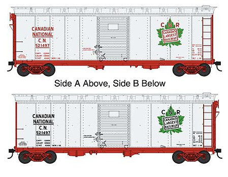 Bowser 42842 HO Scale 40' Single-Door Steel Boxcar - Ready to Run -- Canadian National 521499 (silver, Boxcar Red, green, Leaf Logos)
