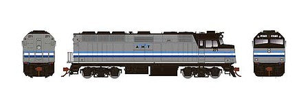 Rapido Trains 83118 HO Scale EMD F40PH Phase 2, Ditch Lights - Standard DC -- AMT Montreal 310 (silver, blue)