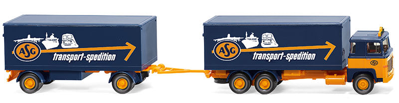 Wiking 045703 1/87 Scale ASG - Scania 111 Box Trailer Road Train