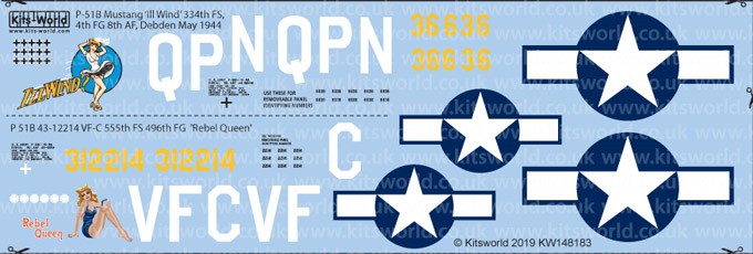 Warbird Decals Kits World 148183 1/48 P51B Early War Heavies over Pacific Ill Wind, Rebel Queen