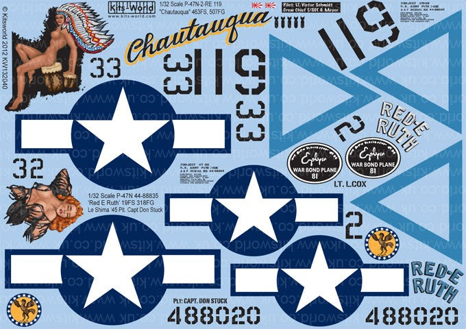 Warbird Decals Kits World 132040 1/32 P47N Chautauqua, Red-E Ruth