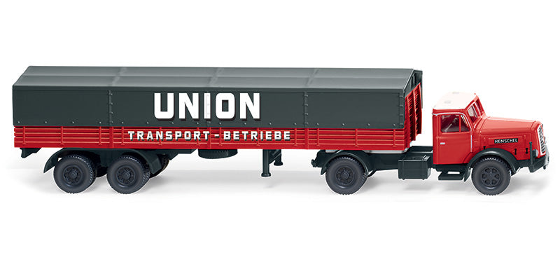 Wiking 051406 1/87 Scale Union Transport - Henschel Flatbed Tractor Trailer