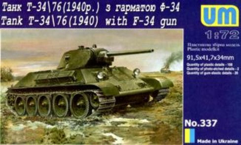 Unimodel 337 1/72 T34/76 WWII Soviet Tank Mod. 1940 w/F34 Gun