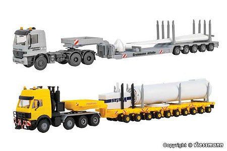 Kibri 13520 HO Scale Mercedes-Benz Actros and SK Tractors, Wind Generator Turbine Transport - Kit -- Includes 2 Tractors, 2 Turbine Trailers, Nacelle and Blade Loads