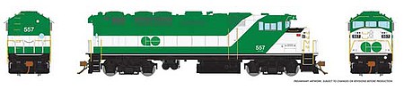 Rapido Trains 19005 HO Scale GMD F59PH - Standard DC -- GO Transit #557 (As-Delivered; green, white)