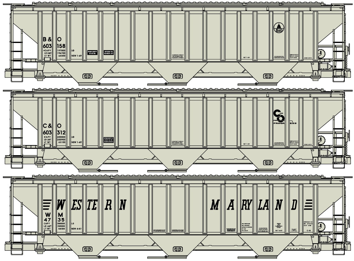 Accurail 8068 Ho Ps 3Bay Cvd Hop B&O,C&O,Wm