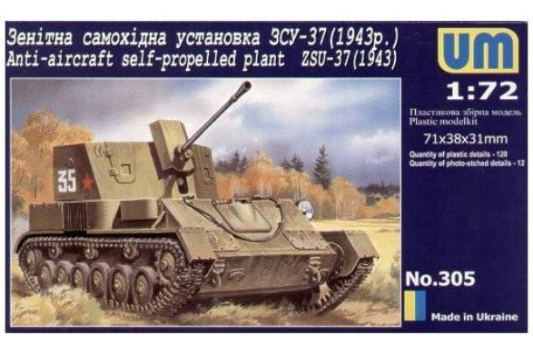 Unimodel 305 1/72 ZSU37 Russian Tank w/Self-Propelled Gun Mod. 1943