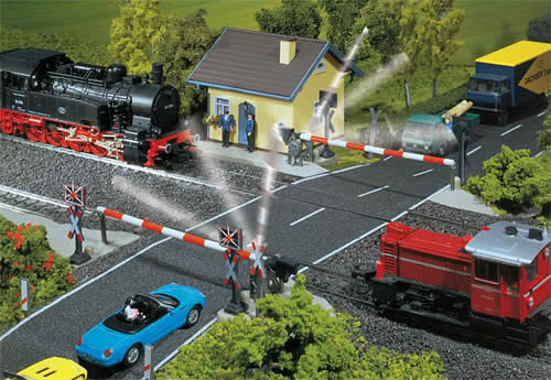 Faller 120171 HO Scale Protected Level Crossing - Kit (suitable for Faller Car System) -- 9-27/32 x 7-3/32 x 2-3/4" 25 x 18 x 7cm
