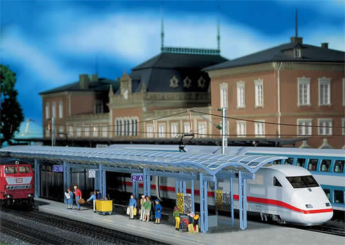 Faller 120193 HO Scale Modern Intercity Express (ICE) Station Platform w/Accessories -- 27-13/64 x 3-5/8 x 2-13/32" 68 x 9.2 x 6.2cm