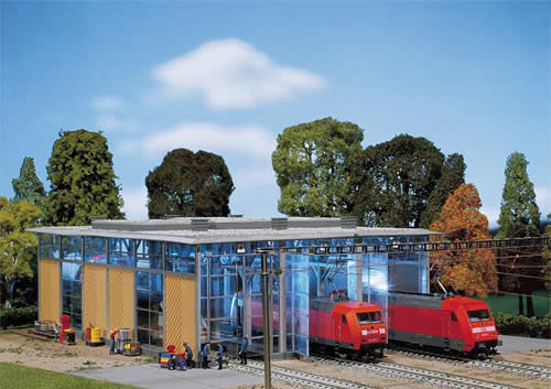 Faller 120217 HO Scale Electric Engine Shed -- Painted & Weathered, Era V 14-3/16 x 10 x 4-1/2" 36.1 x 25.2 x11.3cm