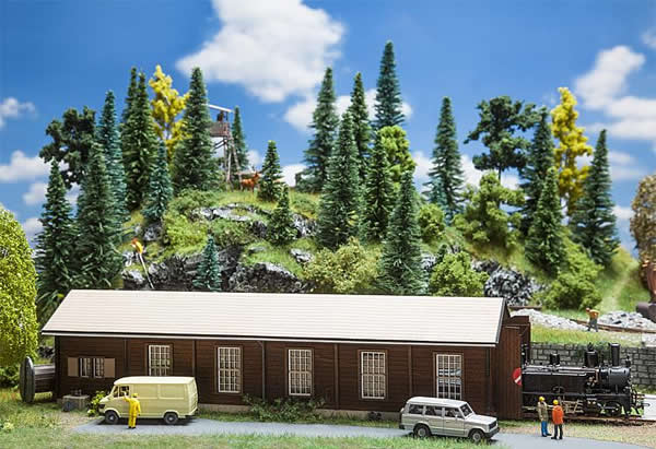 Faller 120279 HO Scale Filisur Engine House/Shed -- Laser-Cut Wood Kit - 28.3 x 8.6 x 7.1cm, Max Engine Length 26cm