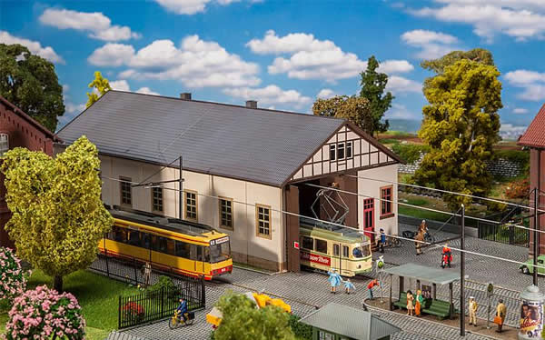 Faller 120289 HO Scale Naumburg Streetcar Tram Maintenance Depot -- Laser-Cut Card Kit - 12-15/16 x 6-7/16 x 4-15/16" 32.8 x 16.4 x 12.5cm