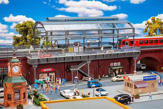 Faller 120580 HO Scale Double-Track Elevated Urban Train Station with Glass Train Shed -- Kit - 14-3/16 x 7-7/8 x 7-13/16" 36 x 20 x 19.8cm