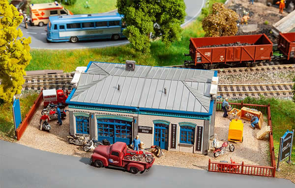 Faller 130140 HO Scale Motorcycle Shop -- Kit - 5-11/16 x 3-13/16 x 2-3/8" 14.5 x 9.7 x 6cm