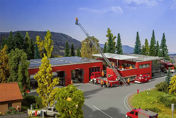 Faller 130160 HO Scale Modern Fire Station -- Kit - Building 1: 8-3/16 x 5-5/16 x 3" Building 2: 10-1/4 x 5-5/16 x 2-1/2