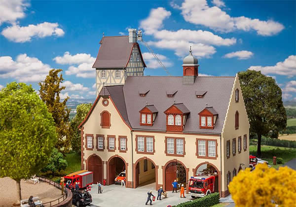 Faller 130163 HO Scale Central Fire Station -- Kit - 11-13/16 x 7-15/16 x 11-5/16" 29.9 x 20.2 x 28.7cm