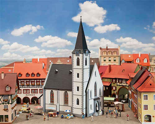 Faller 130490 HO Scale Village Church w/2 Domes - Kit -- 9-3/8 x 5-1/8 x 13-1/4" 24 x 12.9 x 34cm
