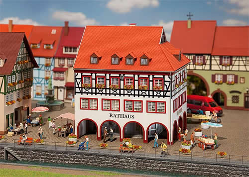 Faller 130491 HO Scale Town Hall w/Corner Arcade - Kit -- 5-5/8 x 5-5/8 x 6-3/8" 14.5 x 14.5 x 16cm