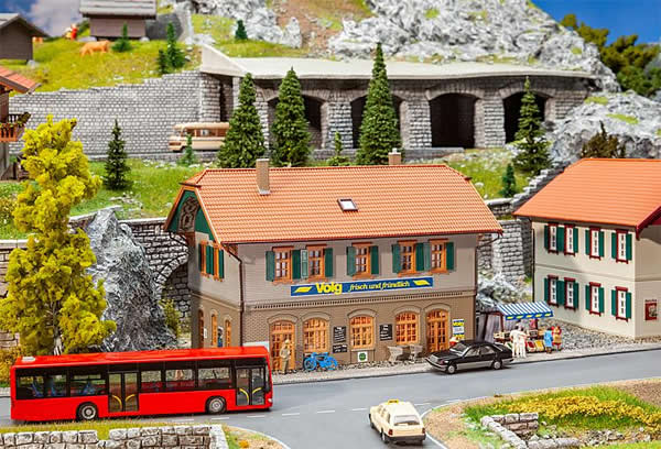 Faller 130595 HO Scale Volg Neighborhood Store with Apartment -- Kit - 7-7/8 x 4-3/4 x 5-3/8" 20 x 12 x 13.6cm