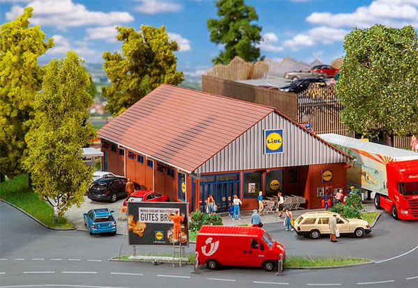 Faller 130615 HO Scale Lidl Market -- Kit - 10-1/2 x 7-1/4 x 3-3/8" 26.6 x 18.4 x 8.6cm