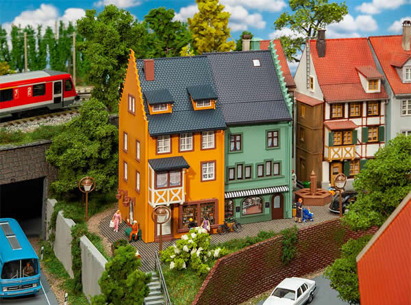 Faller 130710 HO Scale 2 Small Town Houses with Terraced Facades -- Kit - Each: 9 x 6.4 x 15.2cm pkg(2)