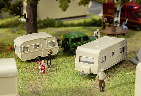 Faller 140483 HO Scale 1970s Camper Trailers -- 2 Different Trailers