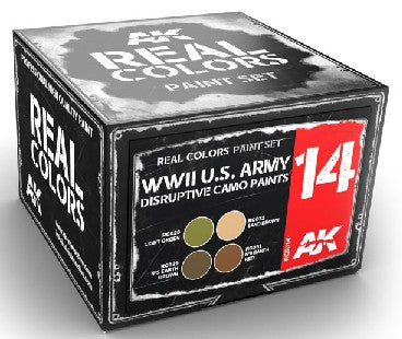 AK Interactive RCS14 Real Colors: WWII US Army Disruptive Camo Acrylic Lacquer Paint Set (4) 10ml Bottles