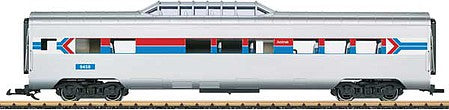 LGB 36602 G Scale Smooth-Side Coach - Ready to Run -- Amtrak 4817 (Phase I, silver, red, blue, white, Arrow Logo)