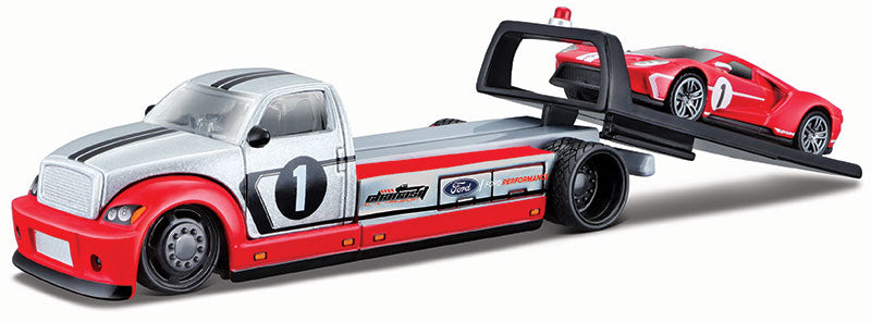 Maisto 15055-AK 1/64 Scale Flatbed Truck Hauling a 2018 Ford GT