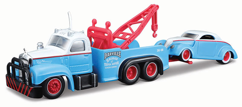 Maisto 15055-AN 1/64 Scale 1953 Mack B-61 Tow Truck Hauling a 1937